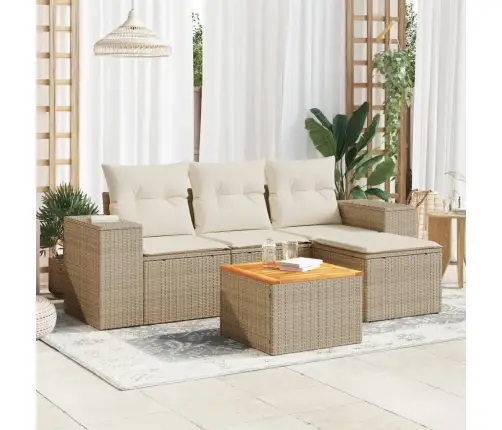 5-Daļīgs Dārza Dīvāna Komplekts, Matrači, Bēša Pe Rotangpalma Vidaxl