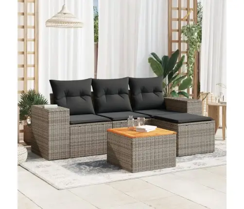 5-Osaline Aiamööblikomplekt Istmepatjadega, Polürotang, Hall