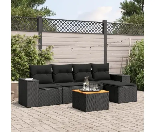 6-Daļīgs Dārza Dīvāna Komplekts, Matrači, Melna Pe Rotanpalma Vidaxl