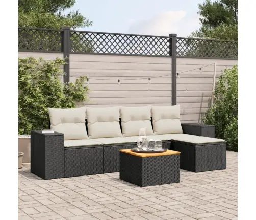 6-Daļīgs Dārza Dīvāna Komplekts, Matrači, Melna Pe Rotanpalma Vidaxl