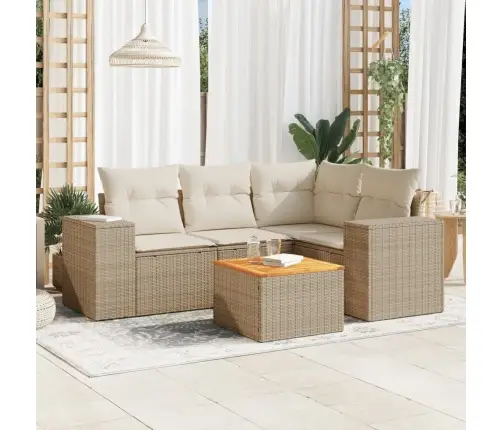 5-Daļīgs Dārza Dīvāna Komplekts, Matrači, Bēša Pe Rotangpalma Vidaxl