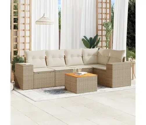 Sofos Komplektas Su Pagalvėlėmis, 6 Dalių, Smėlio, Poliratanas