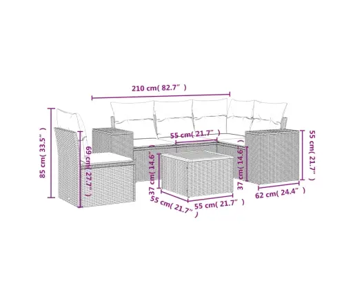 Sofos Komplektas Su Pagalvėlėmis, 6 Dalių, Juodas, Poliratanas