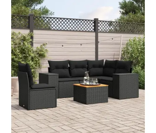 Sofos Komplektas Su Pagalvėlėmis, 6 Dalių, Juodas, Poliratanas