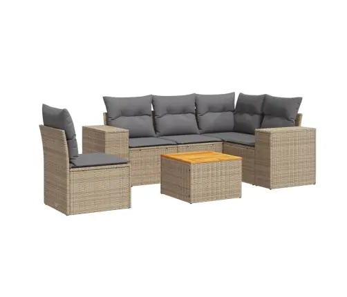 Sofos Komplektas Su Pagalvėlėmis, 6 Dalių, Smėlio, Poliratanas