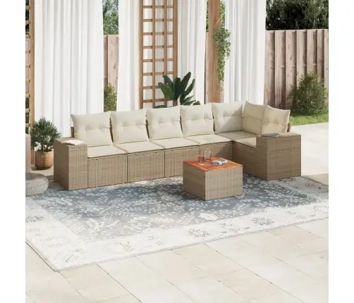 Sofos Komplektas Su Pagalvėlėmis, 7 Dalių, Smėlio, Poliratanas