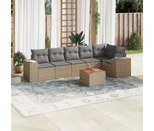 7-Daļīgs Dārza Dīvāna Komplekts, Matrači, Bēša Pe Rotangpalma Vidaxl