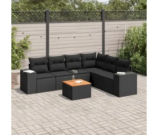 7-Daļīgs Dārza Dīvāna Komplekts Ar Matračiem, Melna Pe Vidaxl