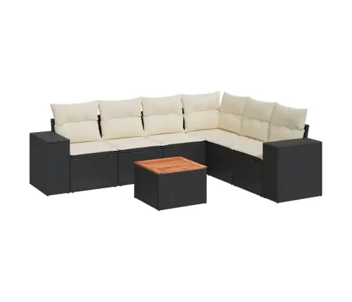 Sofos Komplektas Su Pagalvėlėmis, 7 Dalių, Juodas, Poliratanas