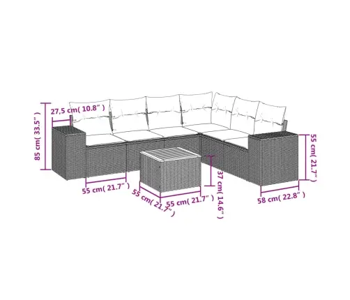 Sofos Komplektas Su Pagalvėlėmis, 7 Dalių, Juodas, Poliratanas