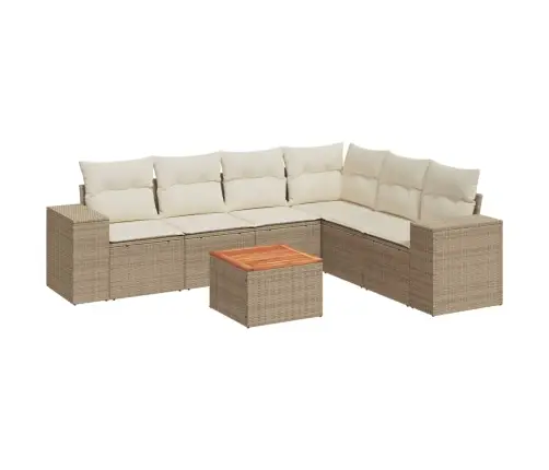 7-Daļīgs Dārza Dīvāna Komplekts, Matrači, Bēša Pe Rotangpalma Vidaxl