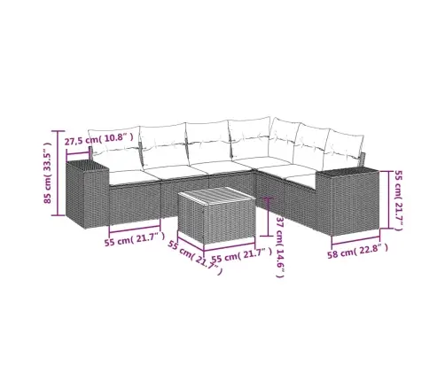 7-Daļīgs Dārza Dīvāna Komplekts, Matrači, Bēša Pe Rotangpalma Vidaxl