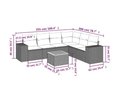 Sofos Komplektas Su Pagalvėlėmis, 7 Dalių, Pilkas, Poliratanas