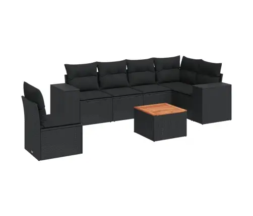 7-Daļīgs Dārza Dīvāna Komplekts Ar Matračiem, Melna Pe Vidaxl