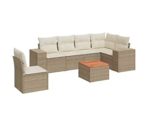 Sofos Komplektas Su Pagalvėlėmis, 7 Dalių, Smėlio, Poliratanas