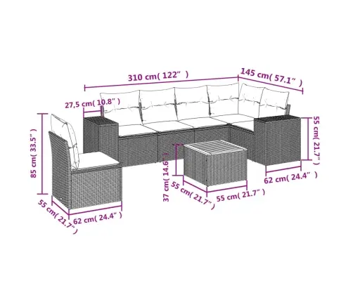 Sofos Komplektas Su Pagalvėlėmis, 7 Dalių, Pilkas, Poliratanas