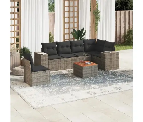 Sofos Komplektas Su Pagalvėlėmis, 7 Dalių, Pilkas, Poliratanas