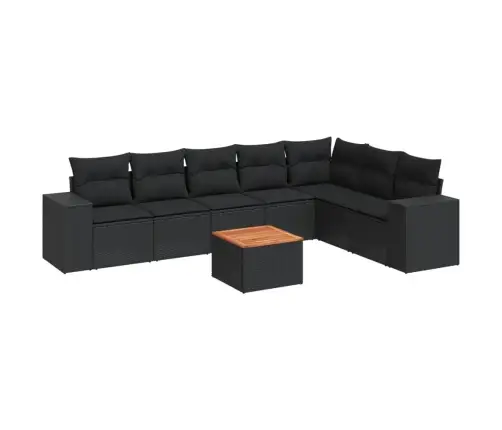 Sofos Komplektas Su Pagalvėlėmis, 8 Dalių, Juodas, Poliratanas