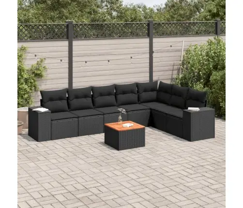 Sofos Komplektas Su Pagalvėlėmis, 8 Dalių, Juodas, Poliratanas