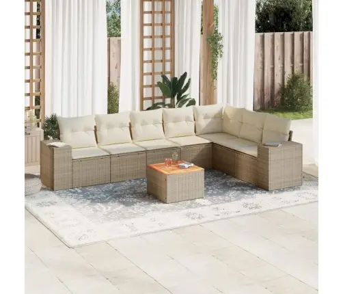 8-Daļīgs Dārza Dīvāna Komplekts, Matrači, Bēša Pe Rotangpalma Vidaxl