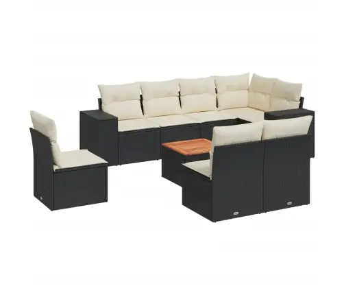 9-Daļīgs Dārza Dīvāna Komplekts, Matrači, Melna Pe Rotangpalma Vidaxl