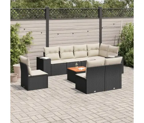 9-Daļīgs Dārza Dīvāna Komplekts, Matrači, Melna Pe Rotangpalma Vidaxl