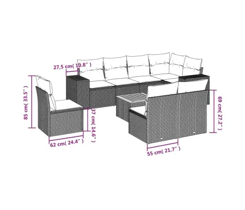 9-Daļīgs Dārza Dīvānu Komplekts, Matrači, Bēša Pe Rotangpalma Vidaxl