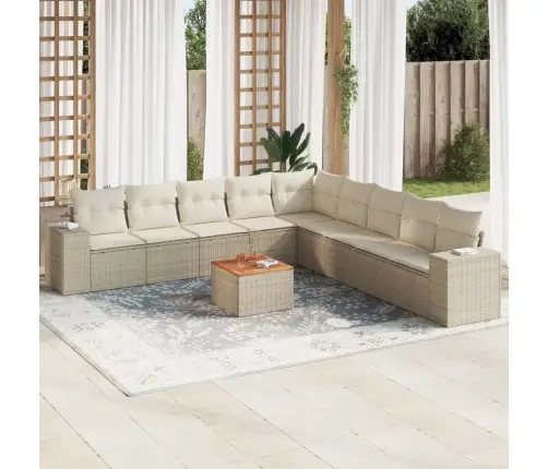 10-Daļīgs Dārza Dīvāna Komplekts, Matrači, Bēša Pe Rotangpalma Vidaxl