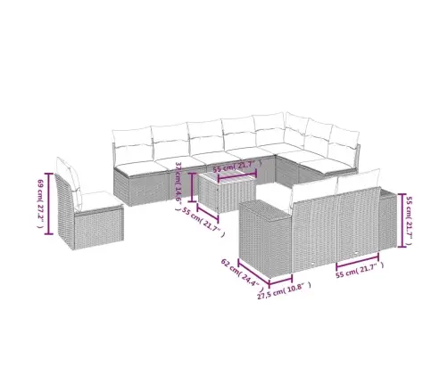 Sodo Komplektas Su Pagalvėlėmis, 11 Dalių, Smėlio, Poliratanas