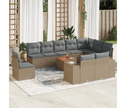 Sodo Komplektas Su Pagalvėlėmis, 11 Dalių, Smėlio, Poliratanas