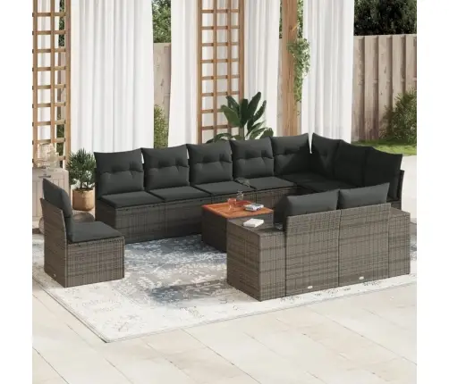 11-Daļīgs Dārza Dīvāna Komplekts Ar Matračiem, Pelēks Pe Pinums Vidaxl