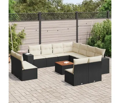 12-Daļīgs Dārza Dīvānu Komplekts, Matrači, Melna Pe Rotangpalma Vidaxl