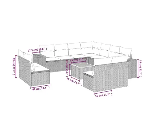 12-Osaline Aiadiivani Komplekt Patjadega, Beež, Polürotang