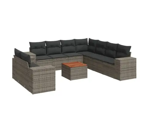 10-Daļīgs Dārza Dīvāna Komplekts Ar Matračiem, Pelēks Pe Pinums Vidaxl