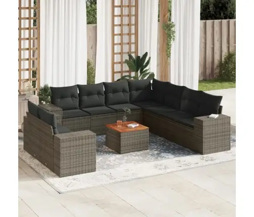 10-Daļīgs Dārza Dīvāna Komplekts Ar Matračiem, Pelēks Pe Pinums Vidaxl