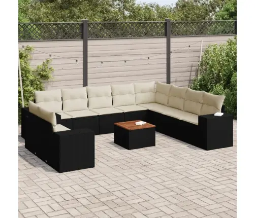 11-Daļīgs Dārza Dīvāna Komplekts, Matrači, Melna Pe Rotangpalma Vidaxl