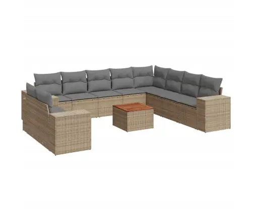 11-Daļīgs Dārza Dīvāna Komplekts, Matrači, Bēša Pe Rotangpalma Vidaxl