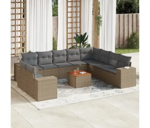 11-Daļīgs Dārza Dīvāna Komplekts, Matrači, Bēša Pe Rotangpalma Vidaxl