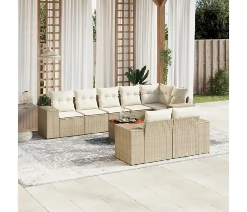 Sodo Komplektas Su Pagalvėlėmis, 9 Dalių, Smėlio, Poliratanas