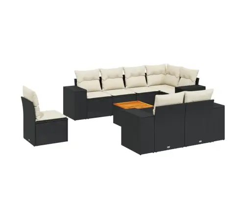 9-Daļīgs Dārza Dīvāna Komplekts, Matrači, Melna Pe Rotangpalma Vidaxl