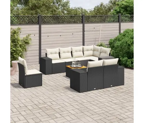 9-Daļīgs Dārza Dīvāna Komplekts, Matrači, Melna Pe Rotangpalma Vidaxl