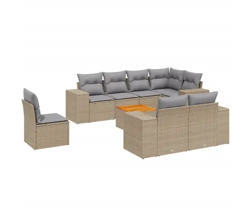 Sodo Komplektas Su Pagalvėlėmis, 9 Dalių, Smėlio, Poliratanas