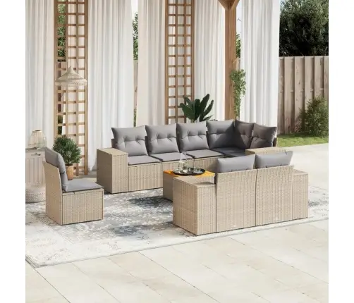 Sodo Komplektas Su Pagalvėlėmis, 9 Dalių, Smėlio, Poliratanas