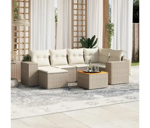 7-Daļīgs Dārza Dīvāna Komplekts, Matrači, Bēša Pe Rotangpalma Vidaxl