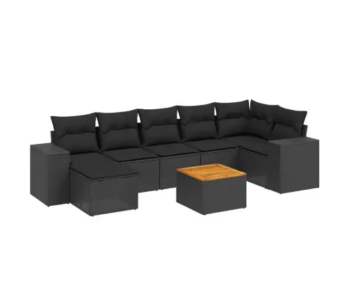 8-Daļīgs Dārza Dīvāna Komplekts, Matrači, Melna Pe Rotangpalma Vidaxl