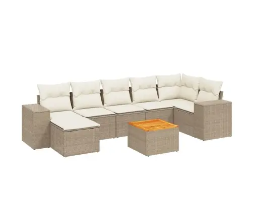 8-Daļīgs Dārza Dīvāna Komplekts, Matrači, Bēša Pe Rotangpalma Vidaxl