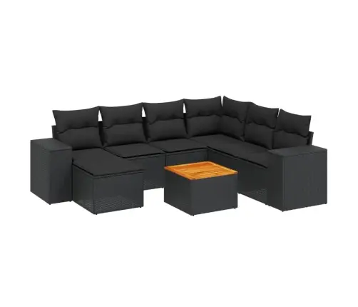 Sofos Komplektas Su Pagalvėlėmis, 8 Dalių, Juodas, Poliratanas