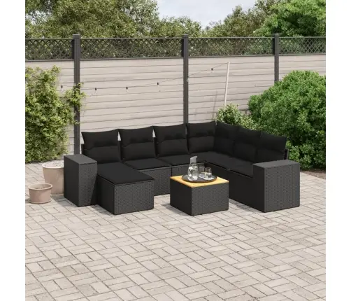 Sofos Komplektas Su Pagalvėlėmis, 8 Dalių, Juodas, Poliratanas