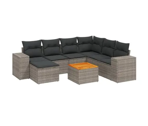 8-Daļīgs Dārza Dīvāna Komplekts Ar Matračiem, Pelēks Pe Pinums Vidaxl