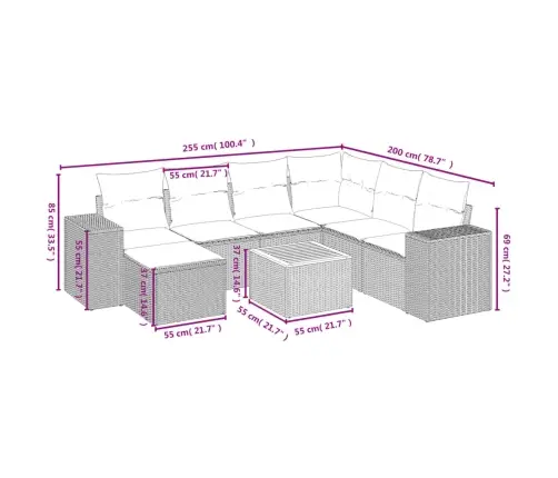 8-Daļīgs Dārza Dīvāna Komplekts Ar Matračiem, Pelēks Pe Pinums Vidaxl